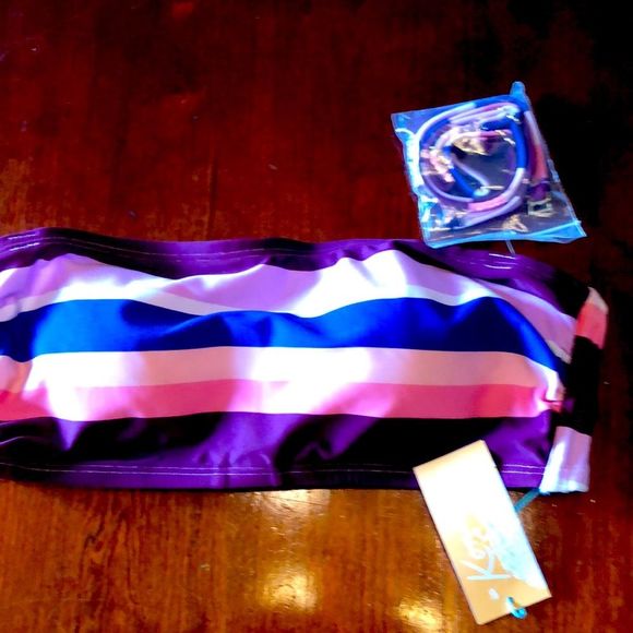 NWT Kona Sol stripped bandeau bikini top Medium, straps - Picture 1 of 11